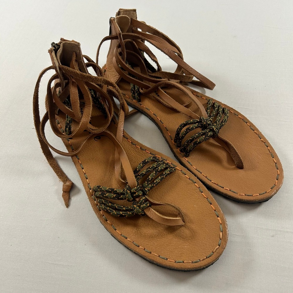 Free People La Jolla Wrap Sandals Gladiator Womens 39 Brown Leather Lace Up Boho